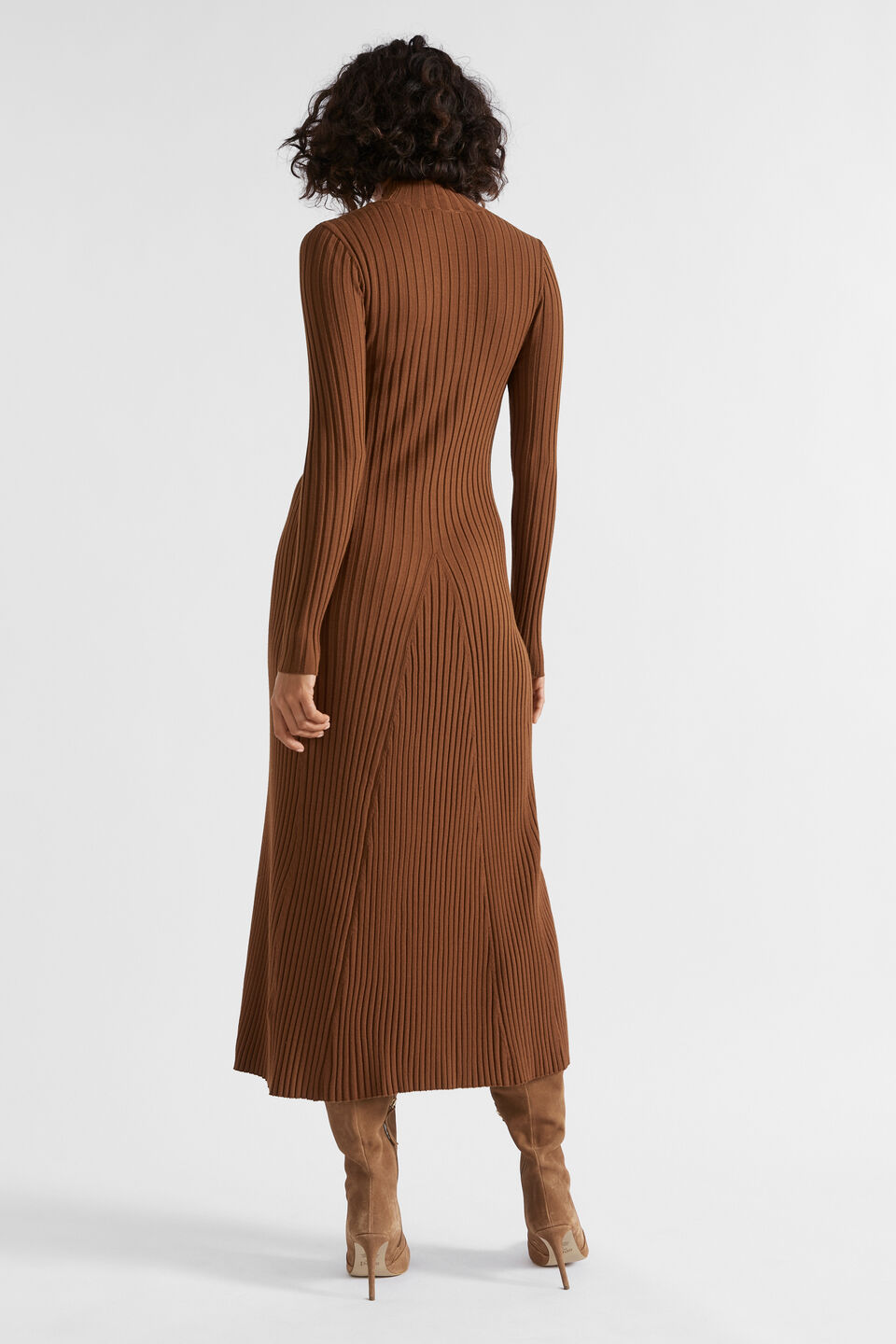 Rib Knit High Neck Dress  Spice