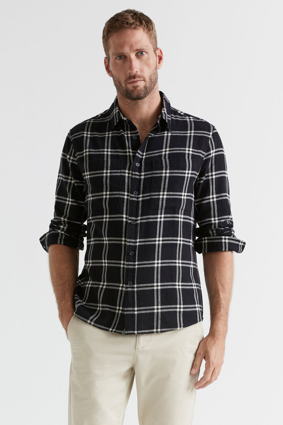 Brushed Check Flannel Shirt  True Black