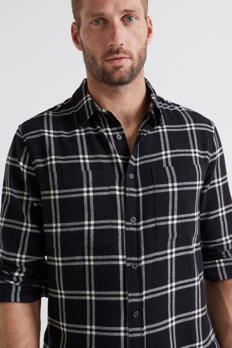 Brushed Check Flannel Shirt  True Black
