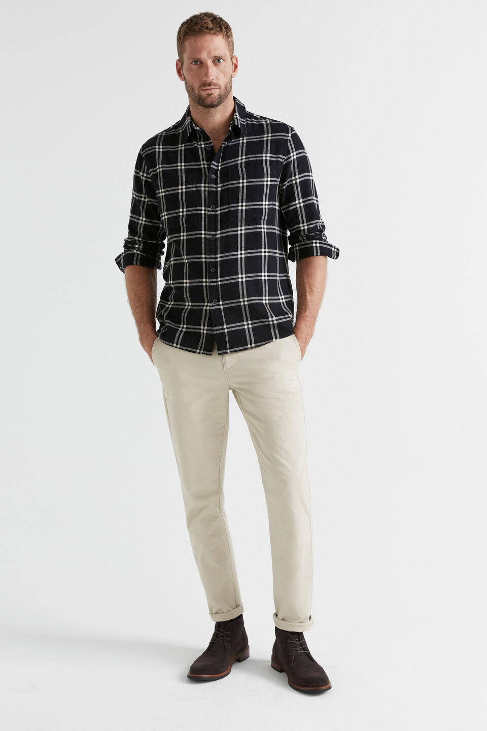 Brushed Check Flannel Shirt  True Black