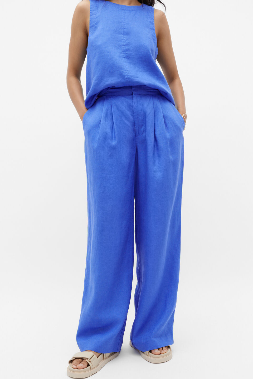 Linen Pleat Elasticated Pant  Deep Ocean
