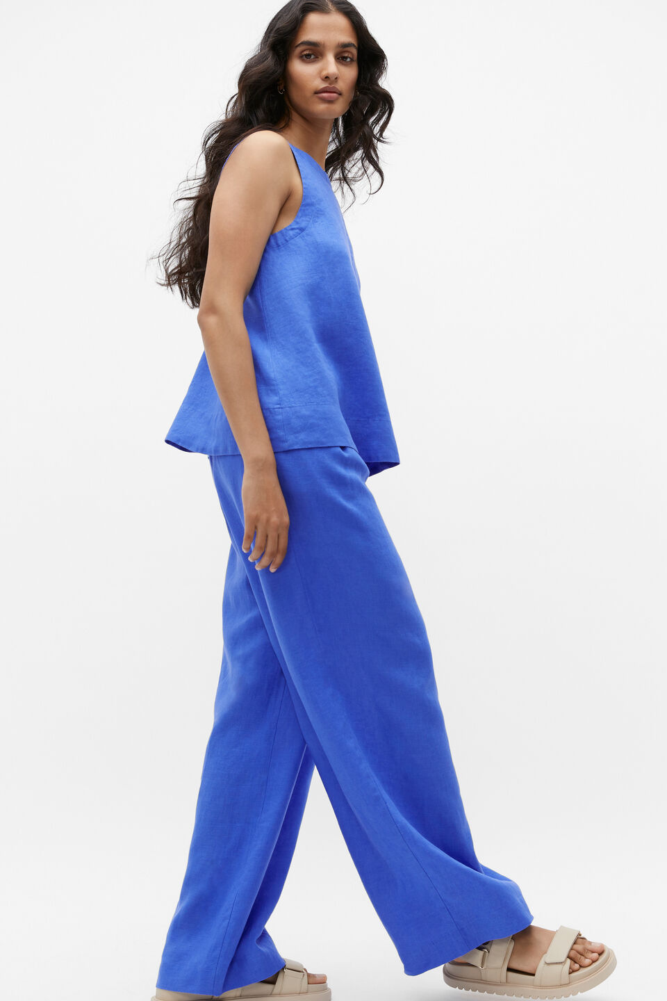 Linen Pleat Elasticated Pant  Deep Ocean