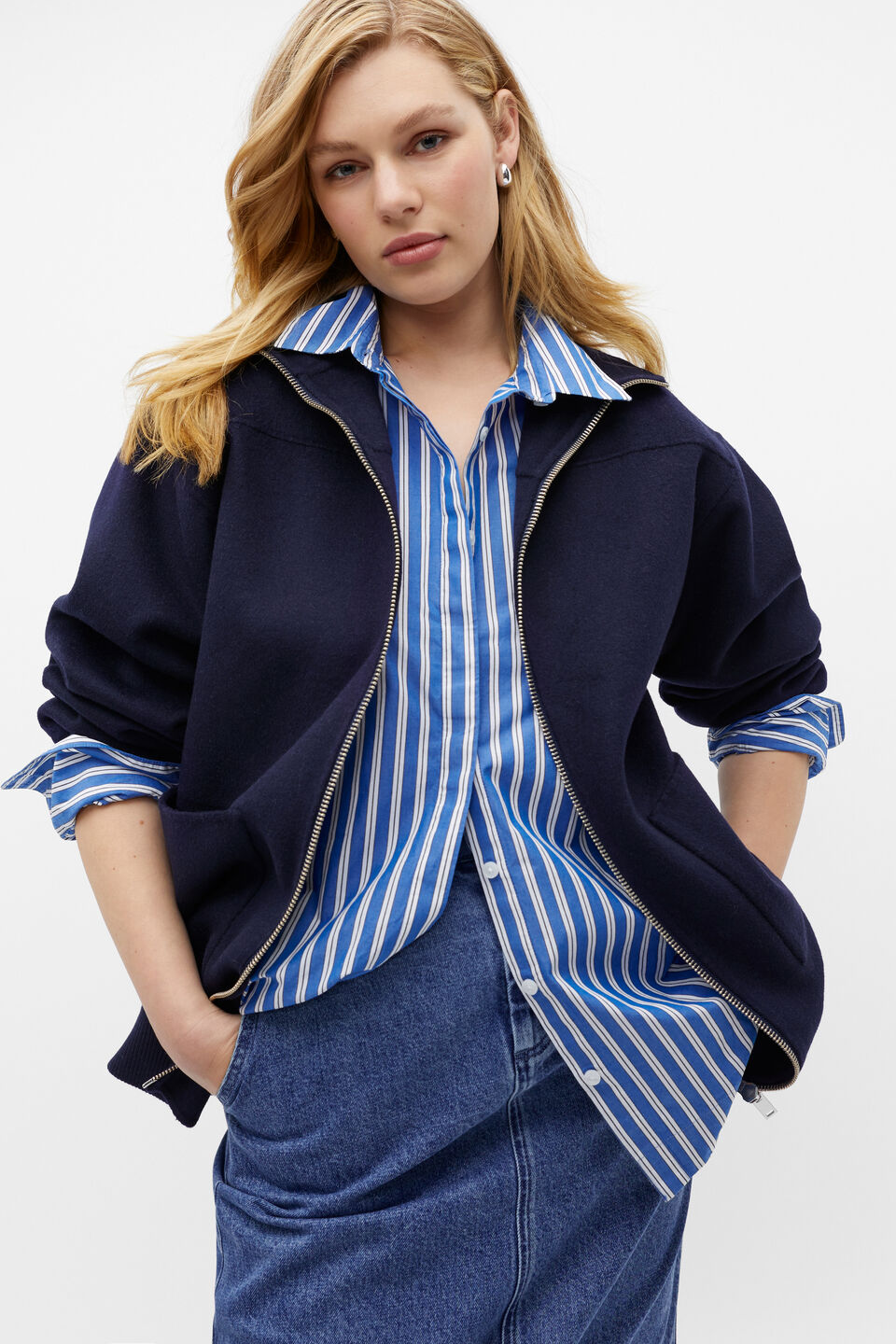 Longline Bomber Jacket  Midnight Sky