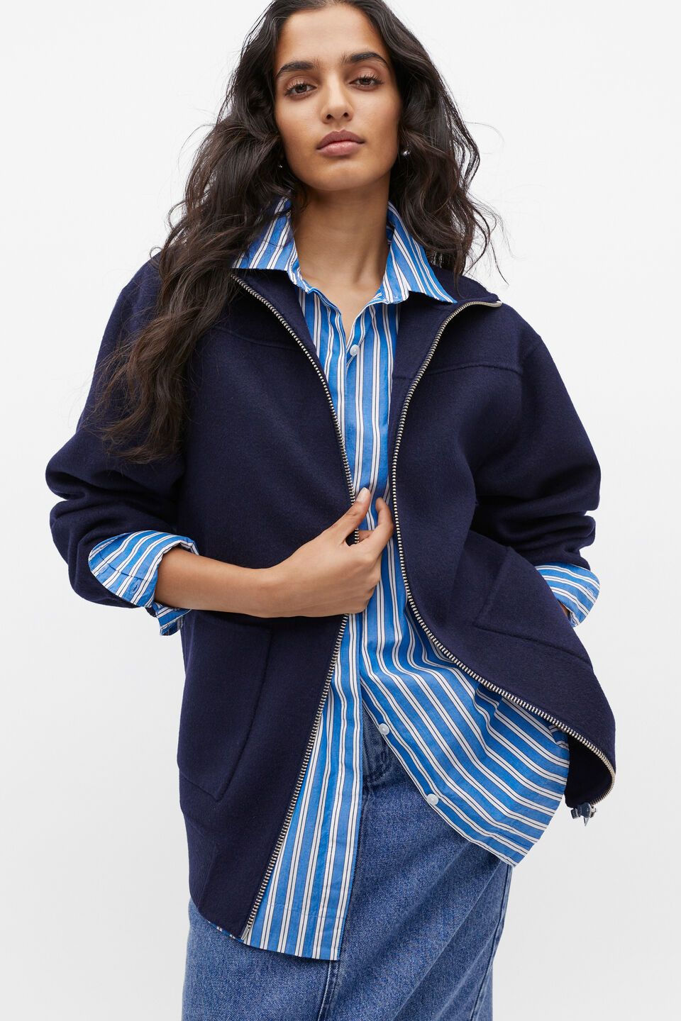 Longline Bomber Jacket  Midnight Sky