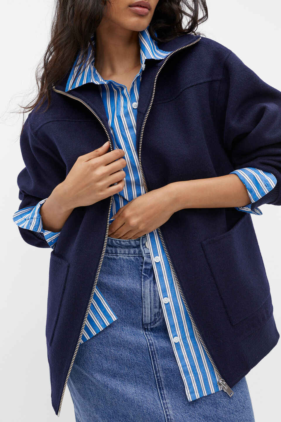 Longline Bomber Jacket  Midnight Sky