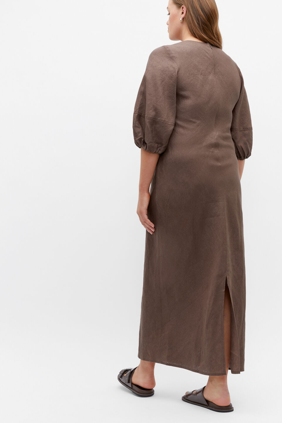 Linen Balloon Sleeve Slip Maxi Dress  Affogato
