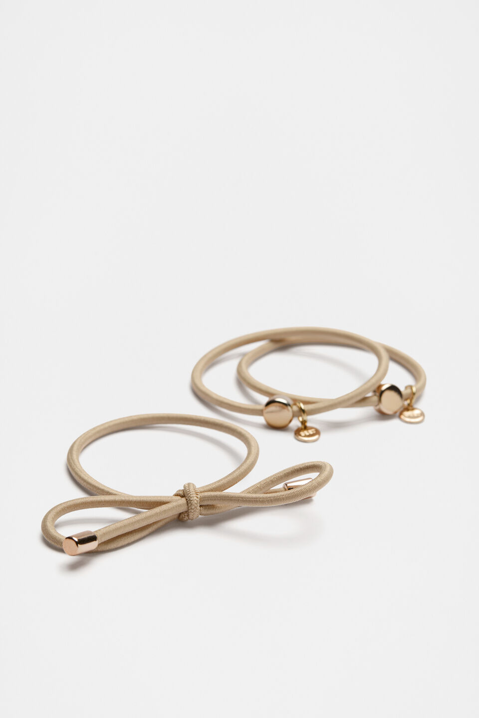 Metal Detail Hair Tie Pack  Sandshell