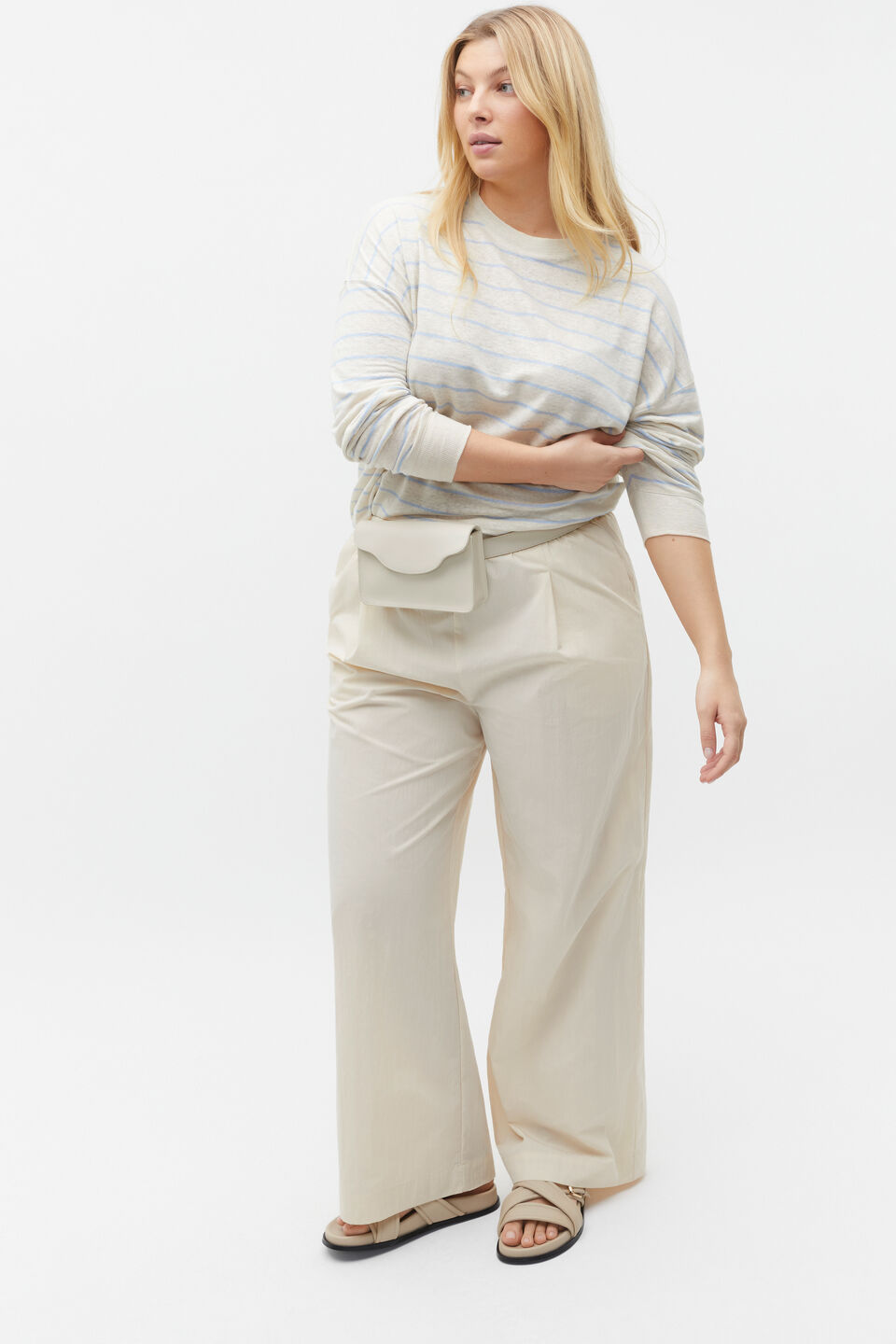 Linen Stripe Long Sleeve Top  Frost Blue Stripe