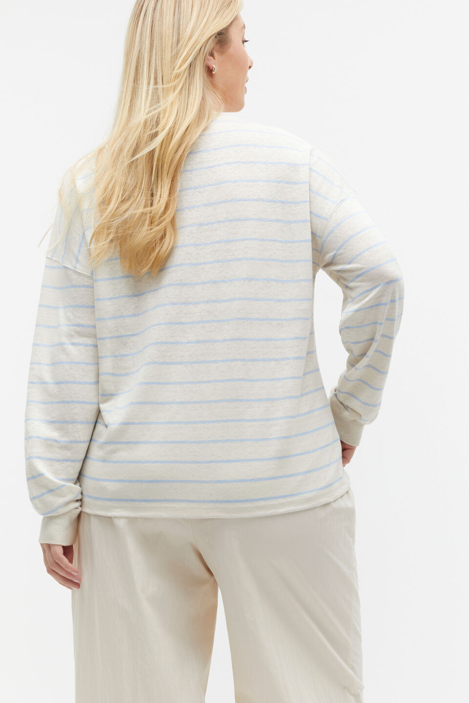 Linen Stripe Long Sleeve Top  Frost Blue Stripe