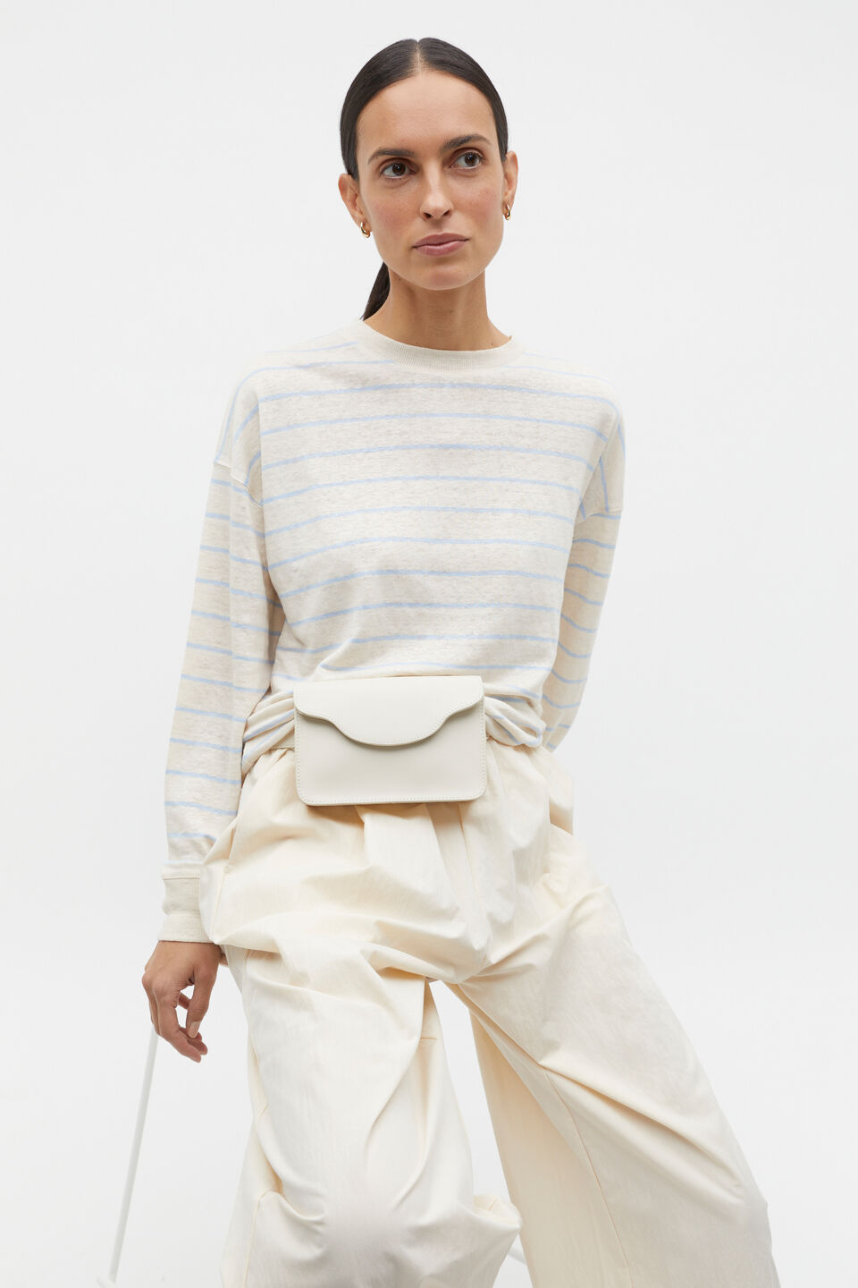 Linen Stripe Long Sleeve Top  Frost Blue Stripe