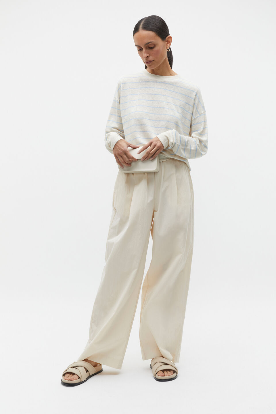 Linen Stripe Long Sleeve Top  Frost Blue Stripe