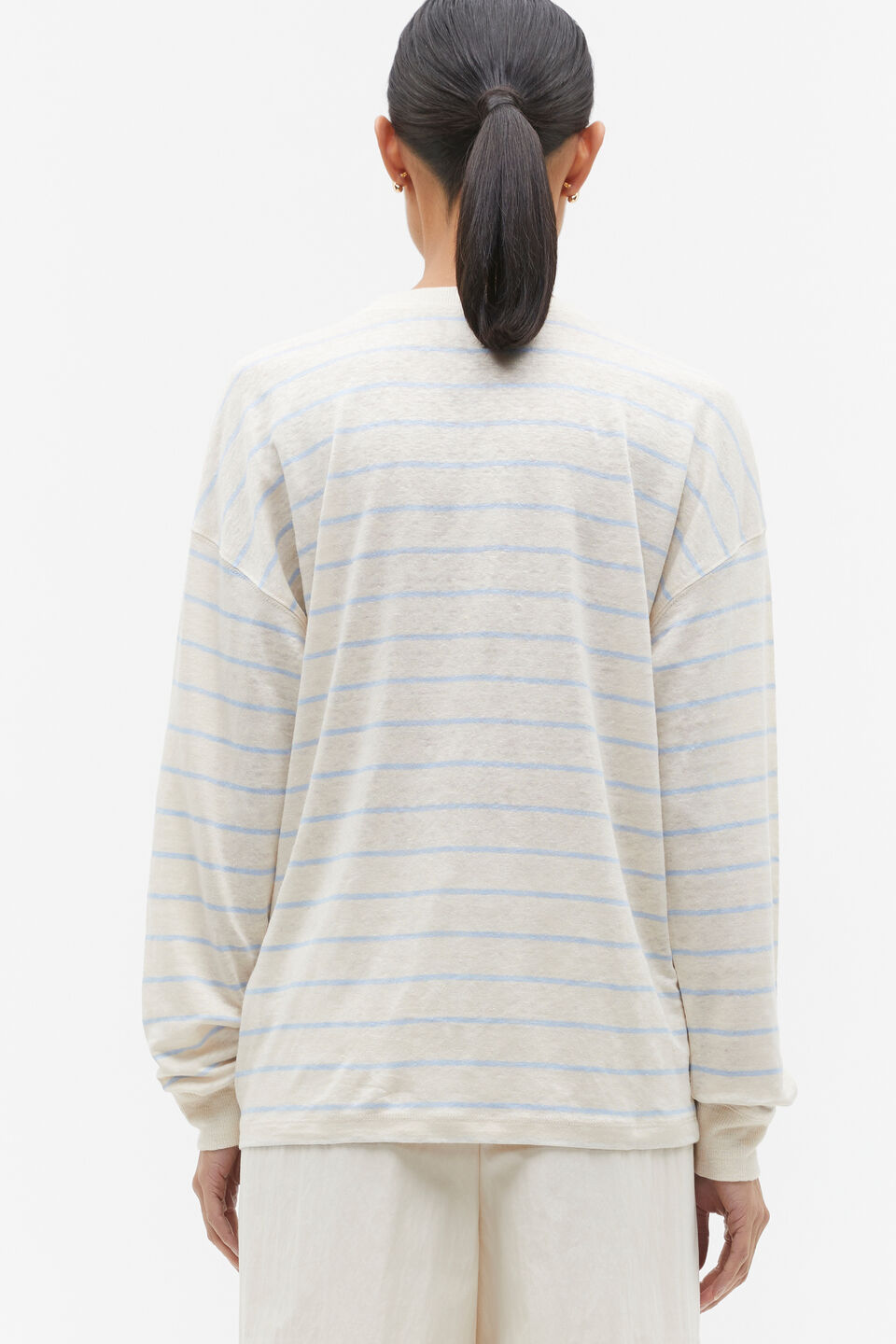 Linen Stripe Long Sleeve Top  Frost Blue Stripe
