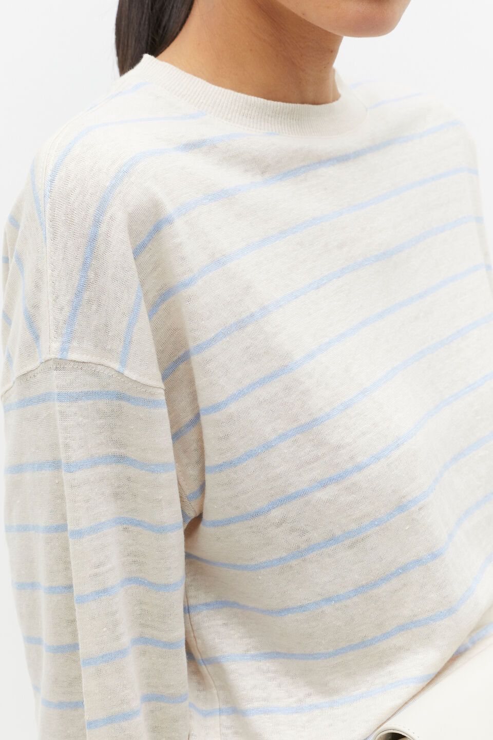 Linen Stripe Long Sleeve Top  Frost Blue Stripe
