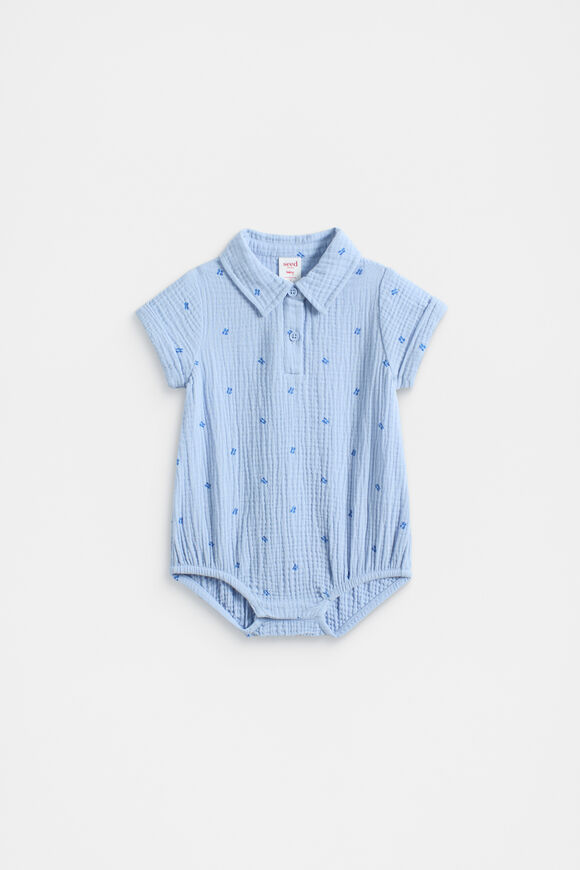 Logo Collar Romper  Baby Blue  hi-res