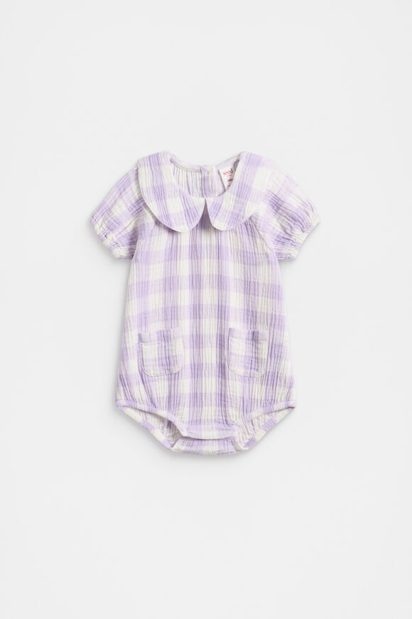 Gingham Collar Romper  Bright Lavender  hi-res