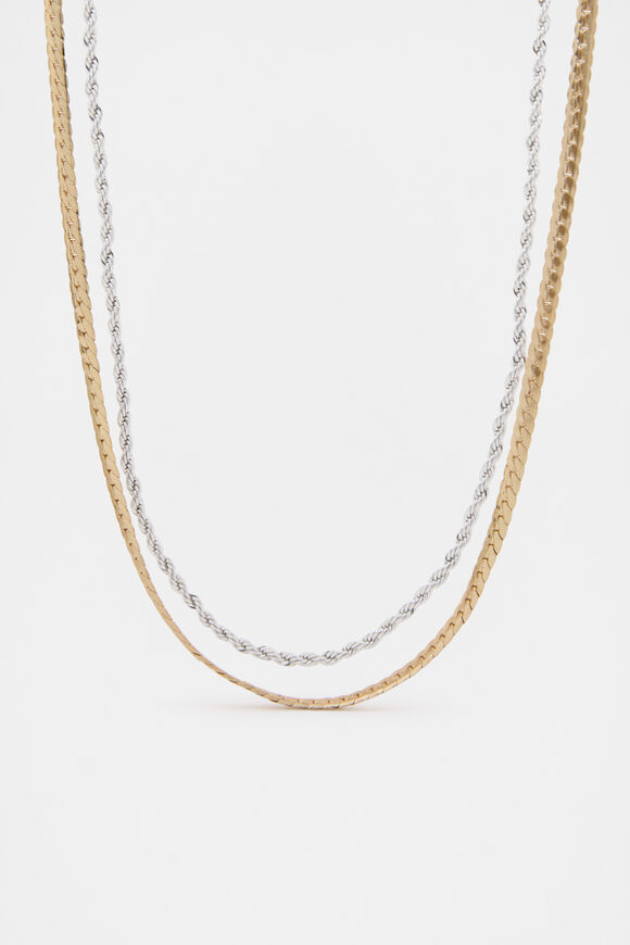 Mixed Chain Two Strand Necklace  Silver Gold  hi-res
