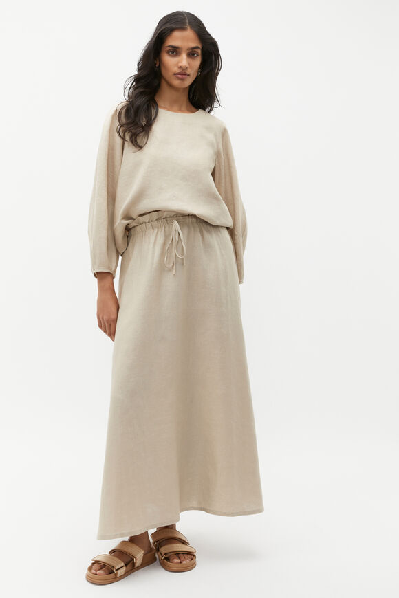 Linen Balloon Sleeve Top  Cool Sand  hi-res