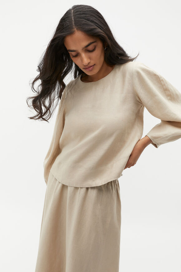 Linen Balloon Sleeve Top  Cool Sand  hi-res