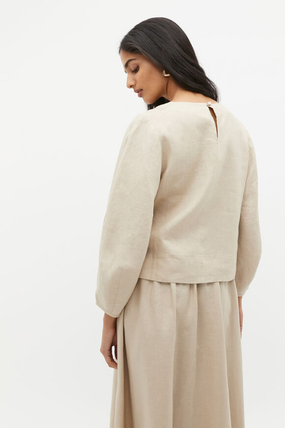 Linen Balloon Sleeve Top  Cool Sand  hi-res