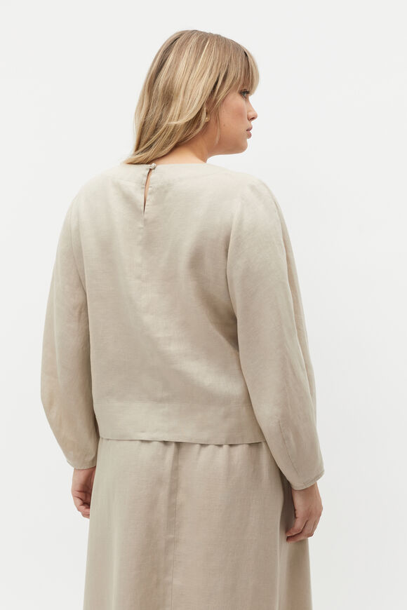 Linen Balloon Sleeve Top  Cool Sand  hi-res