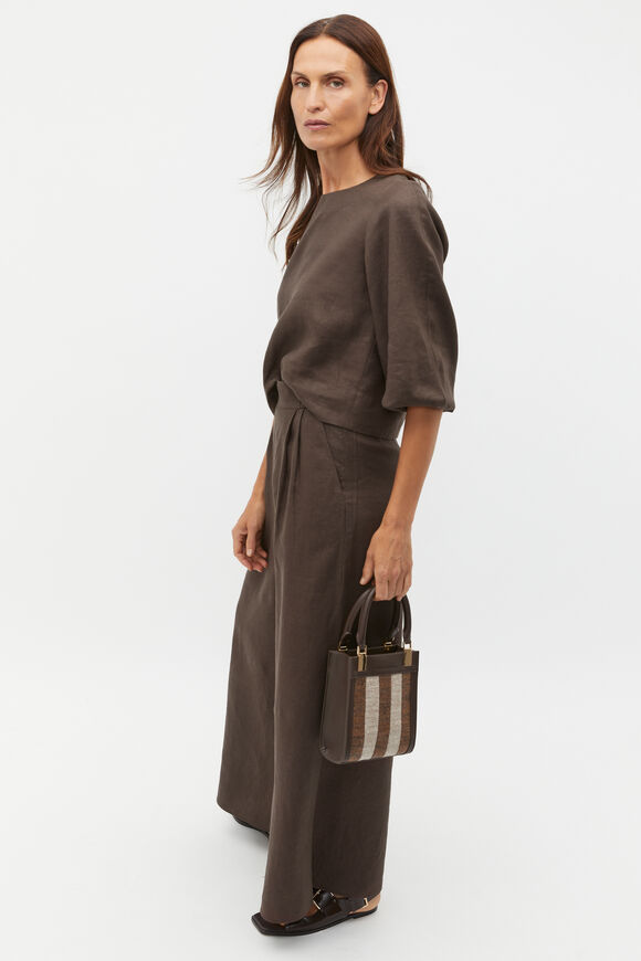 Linen Balloon Sleeve Top  Dark Espresso  hi-res