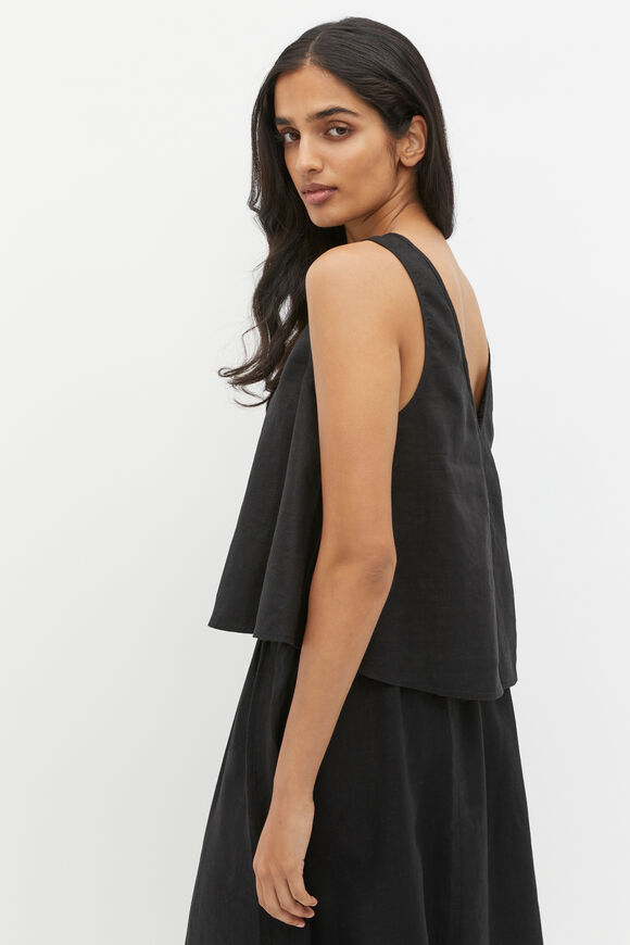 Linen Boat Neck Shell Top  Black  hi-res