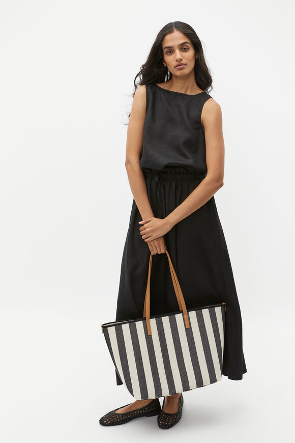 Linen Boat Neck Shell Top  Black  hi-res