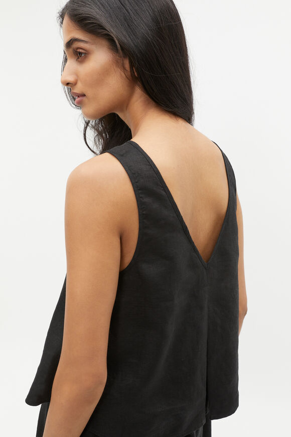 Linen Boat Neck Shell Top  Black  hi-res
