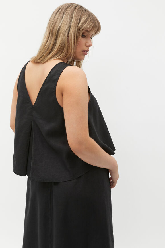 Linen Boat Neck Shell Top  Black  hi-res
