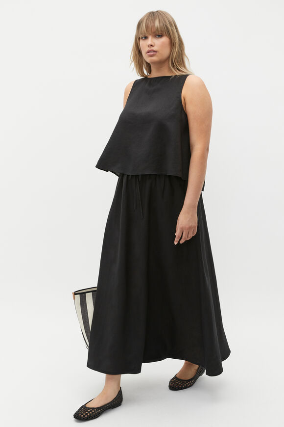 Linen Boat Neck Shell Top  Black  hi-res