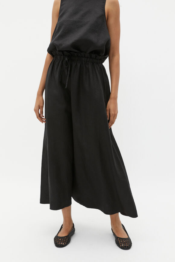 Linen Elasticated Skirt  Black  hi-res