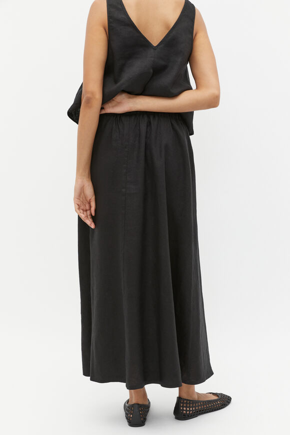 Linen Elasticated Skirt  Black  hi-res