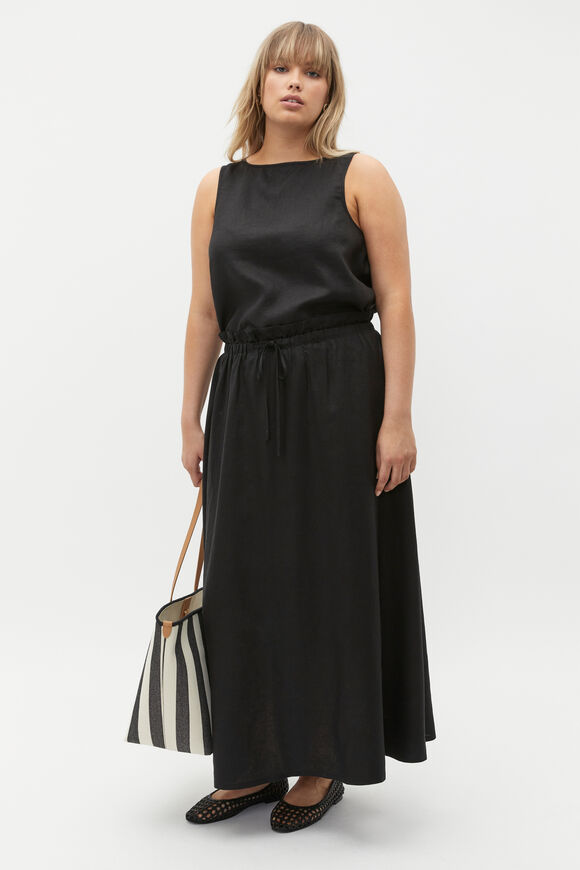 Linen Elasticated Skirt  Black  hi-res