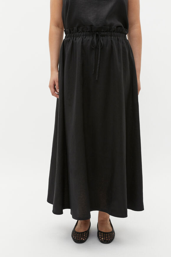 Linen Elasticated Skirt  Black  hi-res
