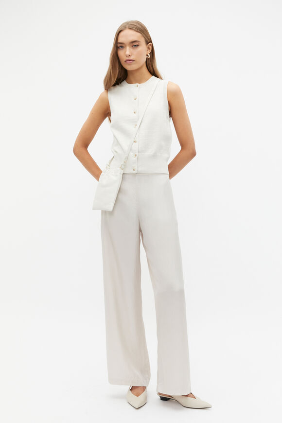 Cotton Blend Button Knit Vest  Oat Marle  hi-res