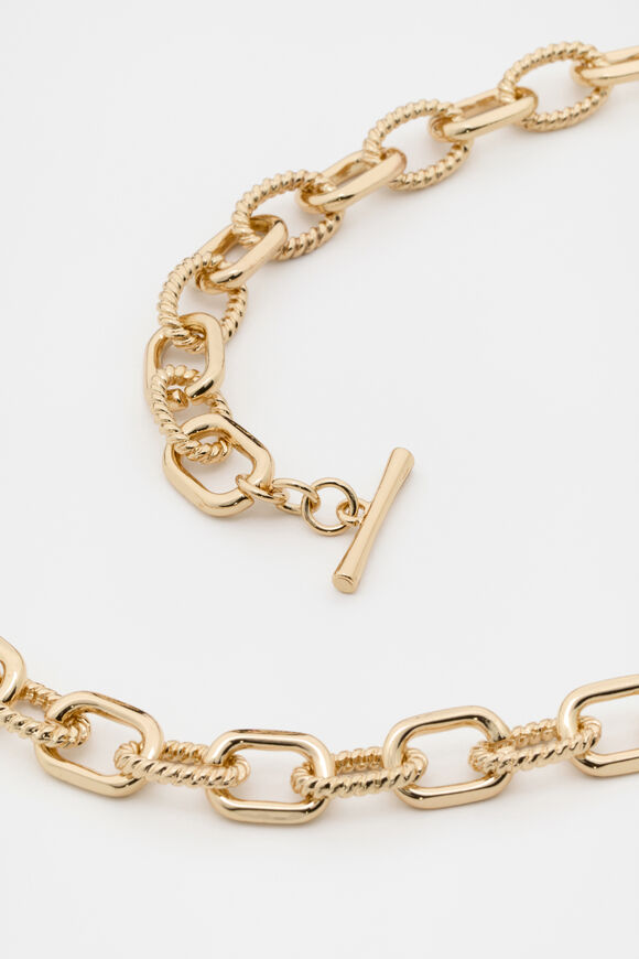 Textured Chain Necklace  Gold  hi-res