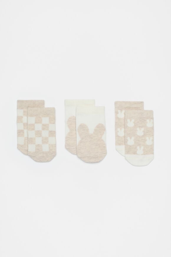 Bunny Check Sock 3 Pack  Oat Marle  hi-res