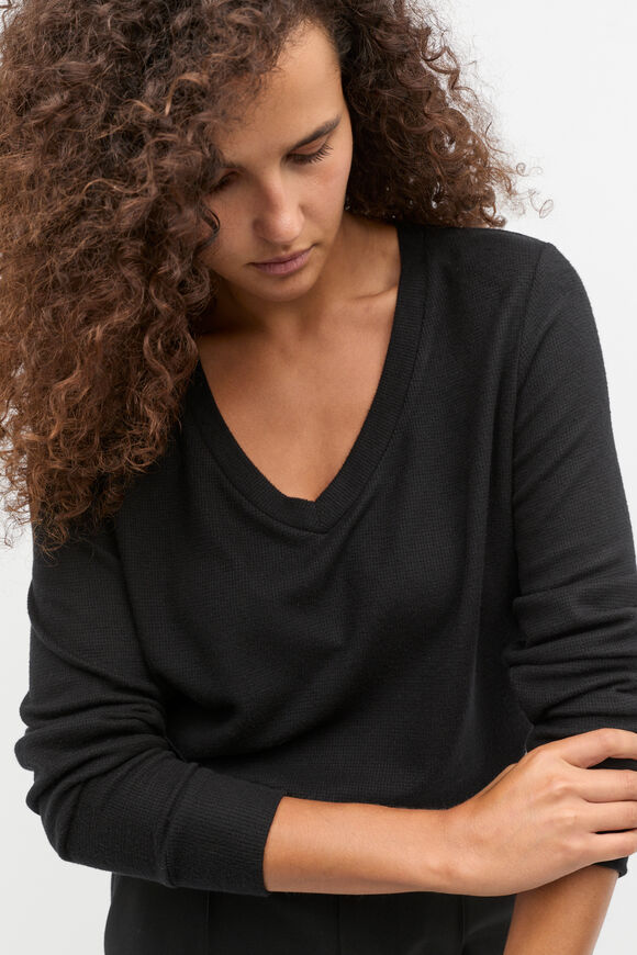 Supersoft Waffle V Neck Top  Black  hi-res
