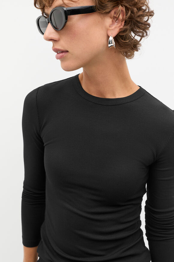Core Rib Crew Neck Top  Black  hi-res