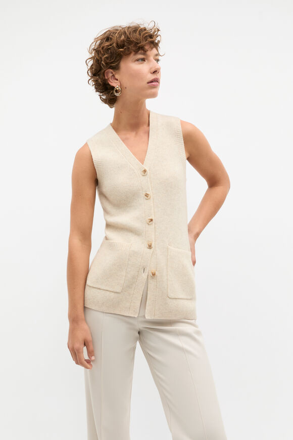 Merino Wool V Neck Button Vest  Oat Marle  hi-res