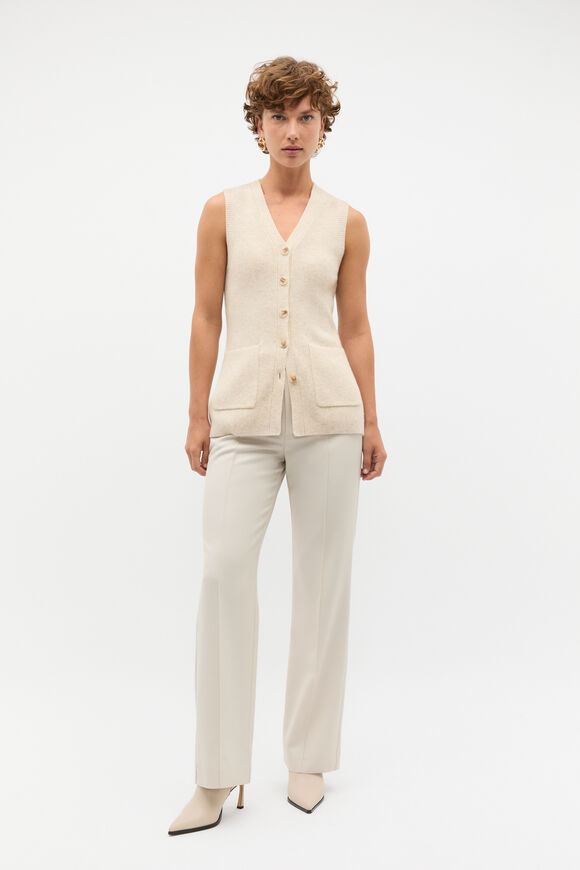 Merino Wool V Neck Button Vest  Oat Marle  hi-res