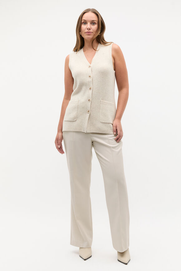 Merino Wool V Neck Button Vest  Oat Marle  hi-res