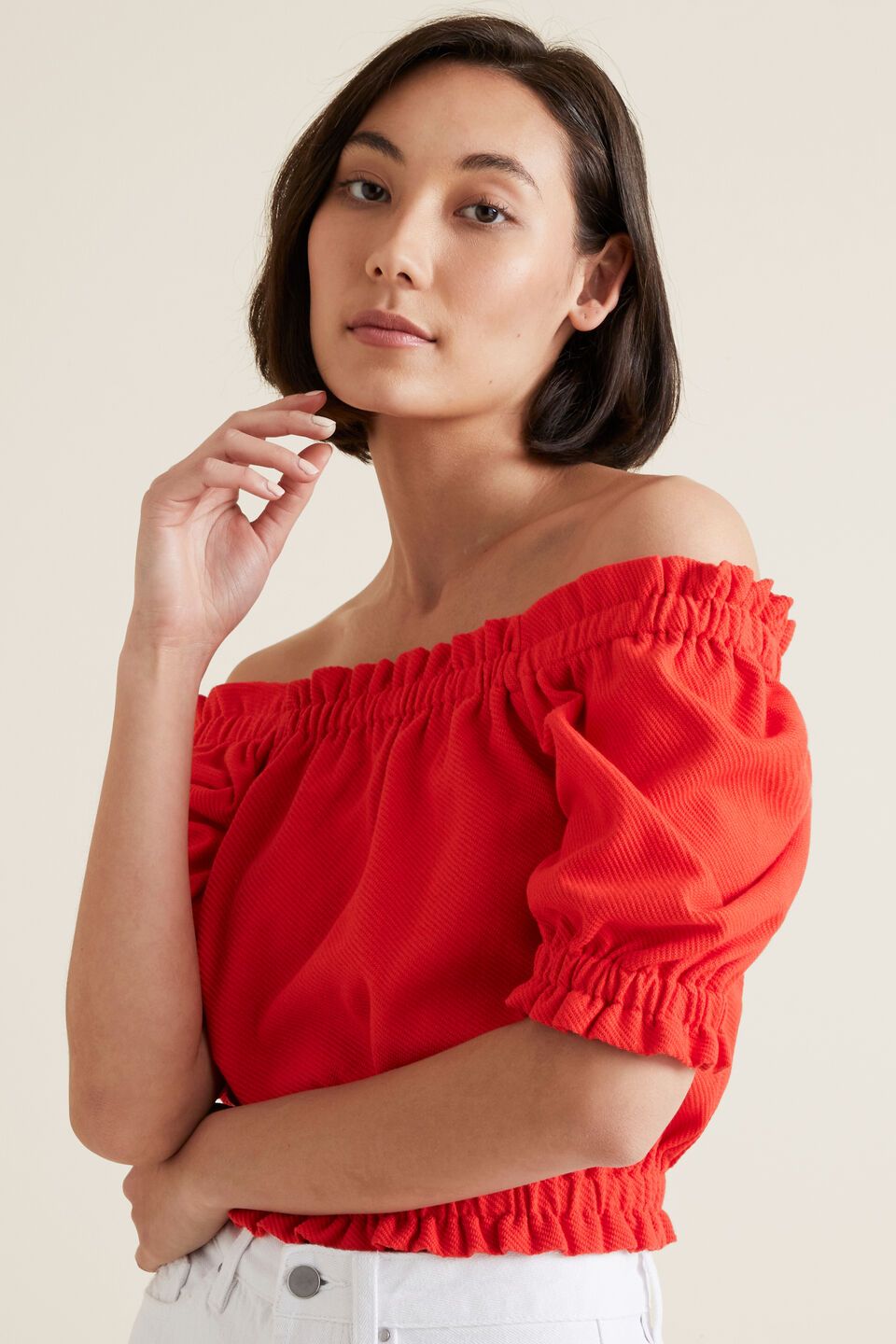 Blouson Sleeve Crop Top  