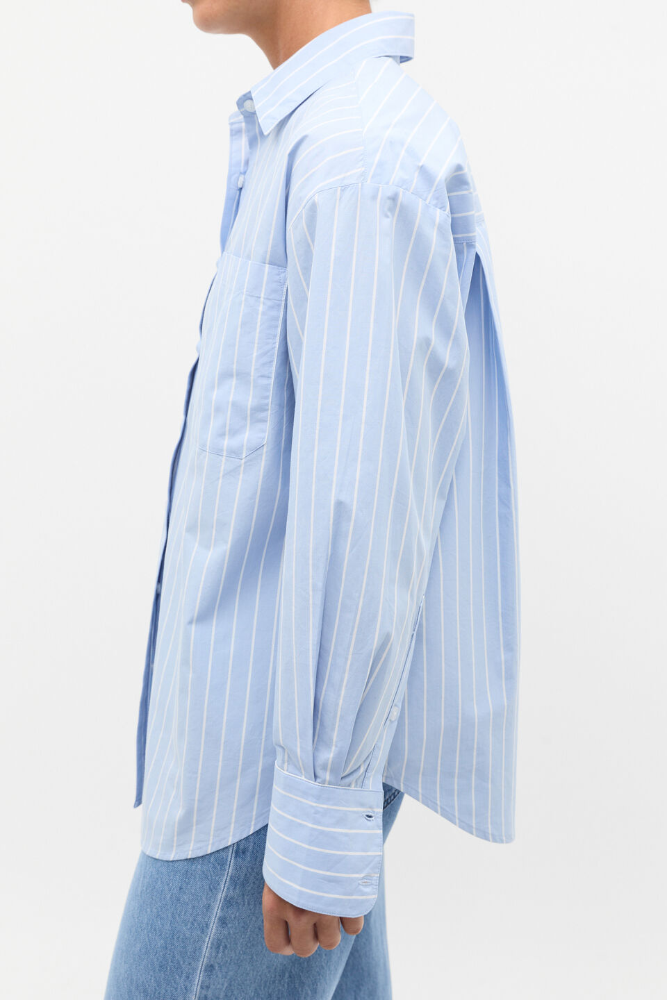 Poplin Pocket Front Shirt  Mist Blue Stripe