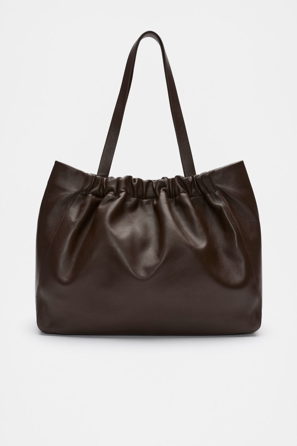 Leather Rouched Tote  Dark Espresso