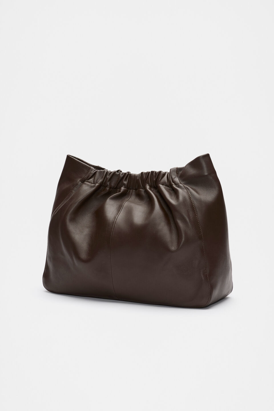 Leather Rouched Tote  Dark Espresso