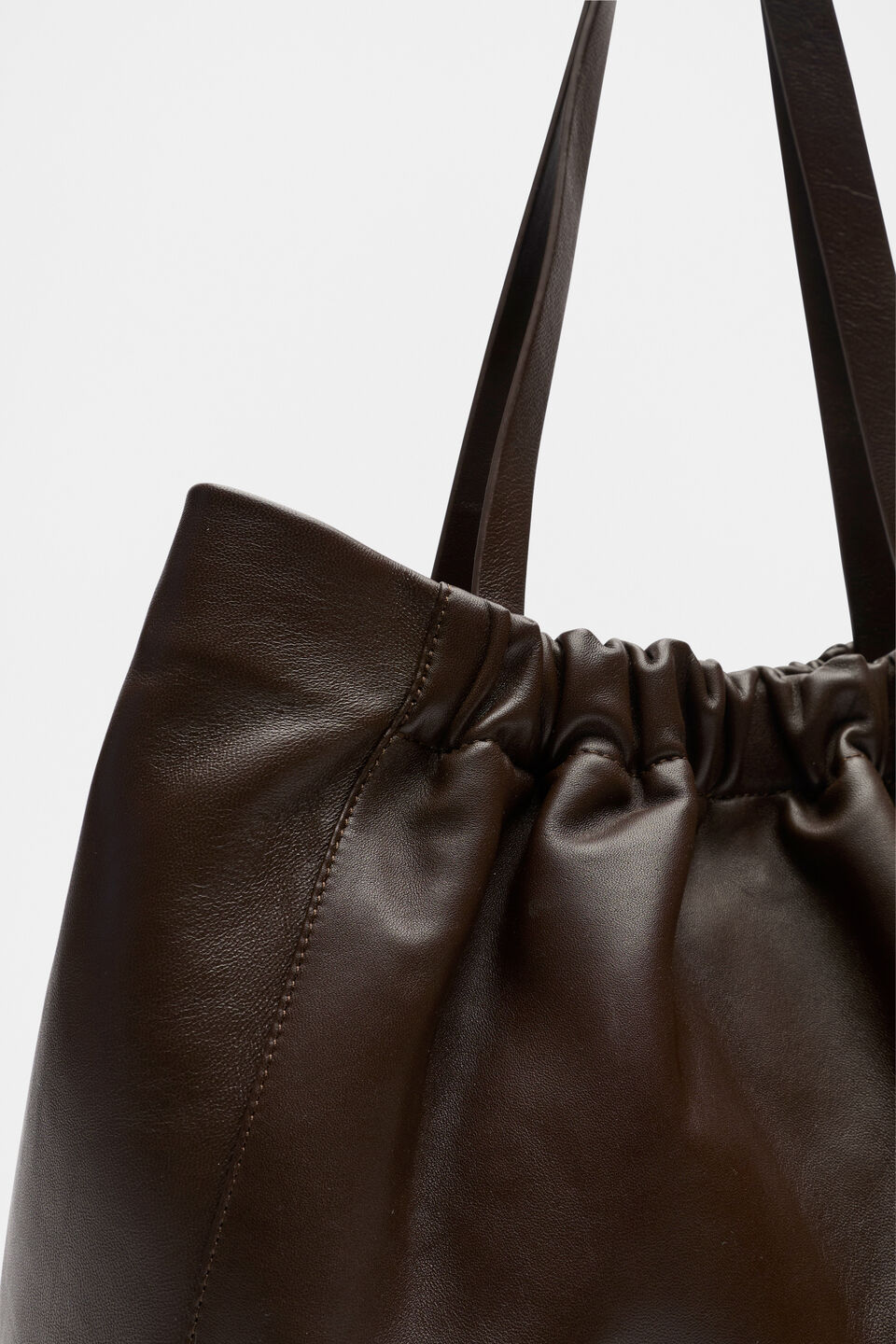 Leather Rouched Tote  Dark Espresso