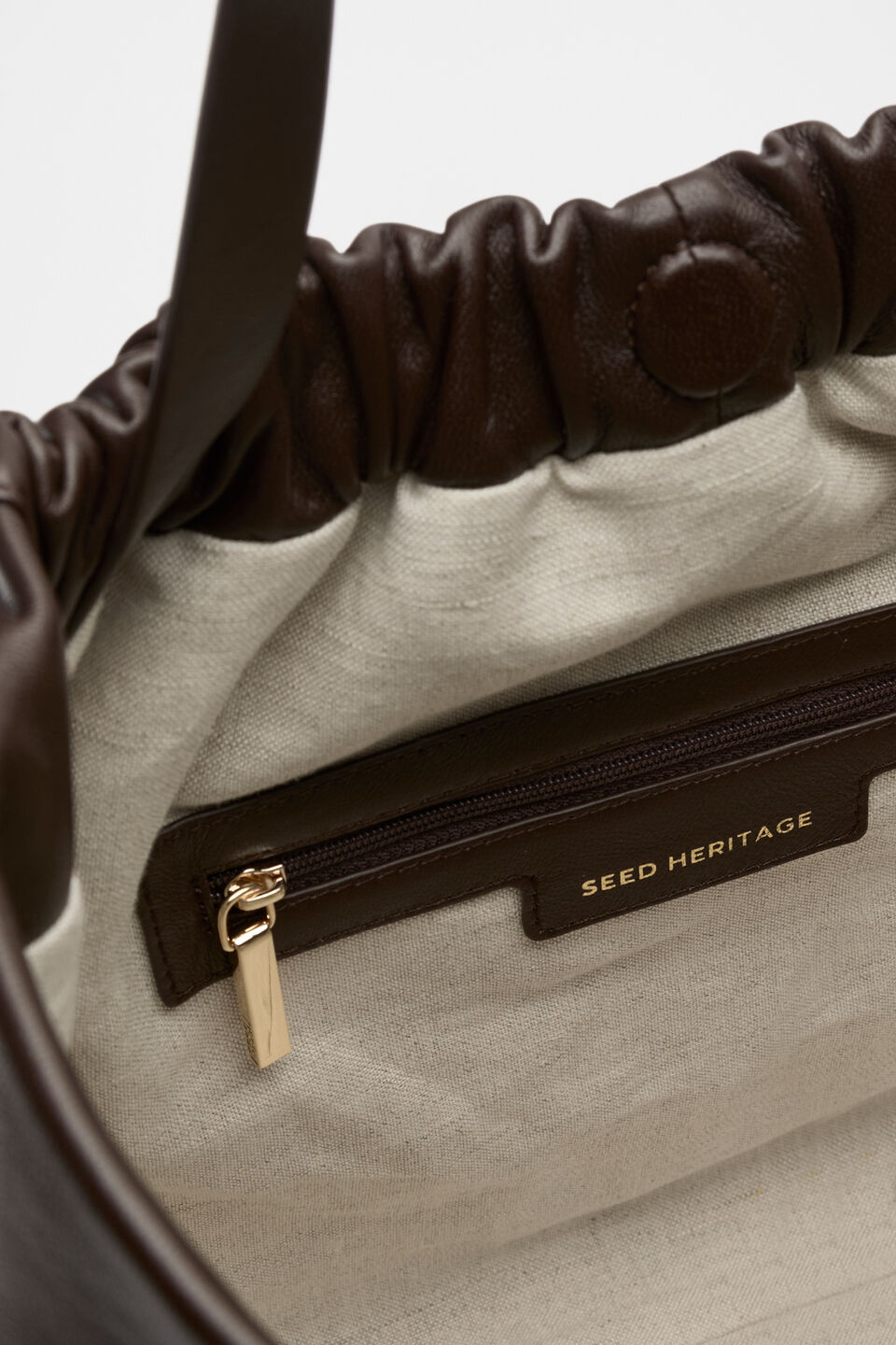 Leather Rouched Tote  Dark Espresso