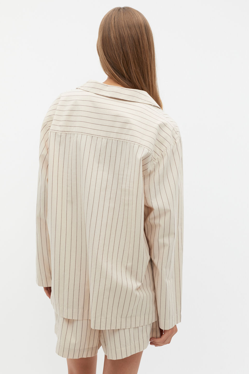 Stripe Long Sleeve Shirt And Short PJ Set  Nougat Stripe