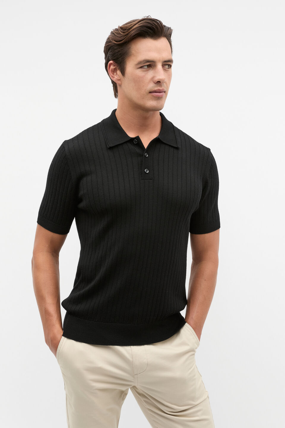 Merino Wool Polo  True Black